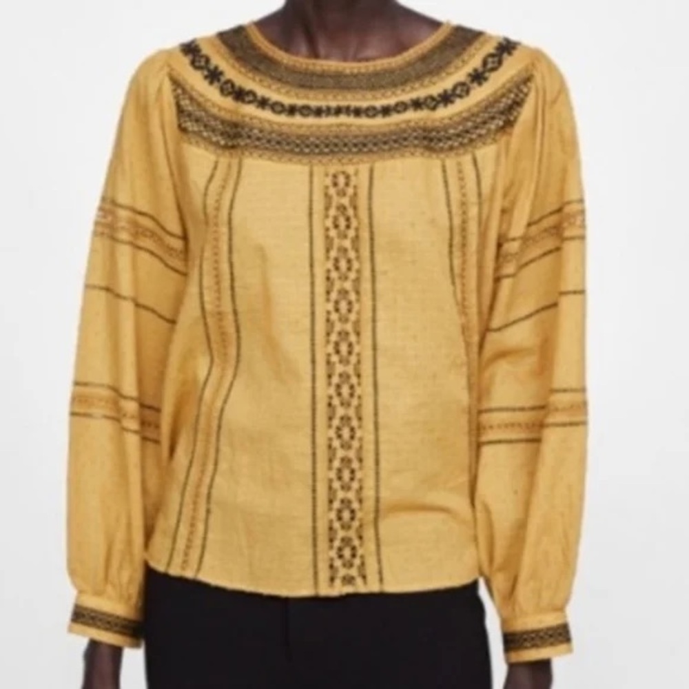 Zara Mustard Blouse with Black Detailing